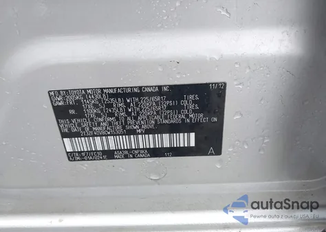 2012 Toyota Rav4 z USA, uszkodzony, nr VIN 2T3ZF4DV8CW153051